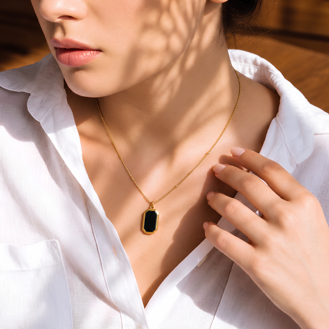 Onyx Tag Pendant Necklace