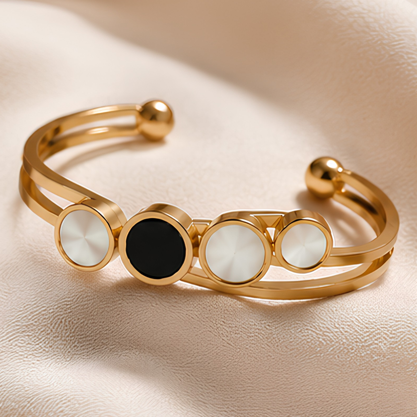 Gold Plated Onyx & Pearl Bar Bangle