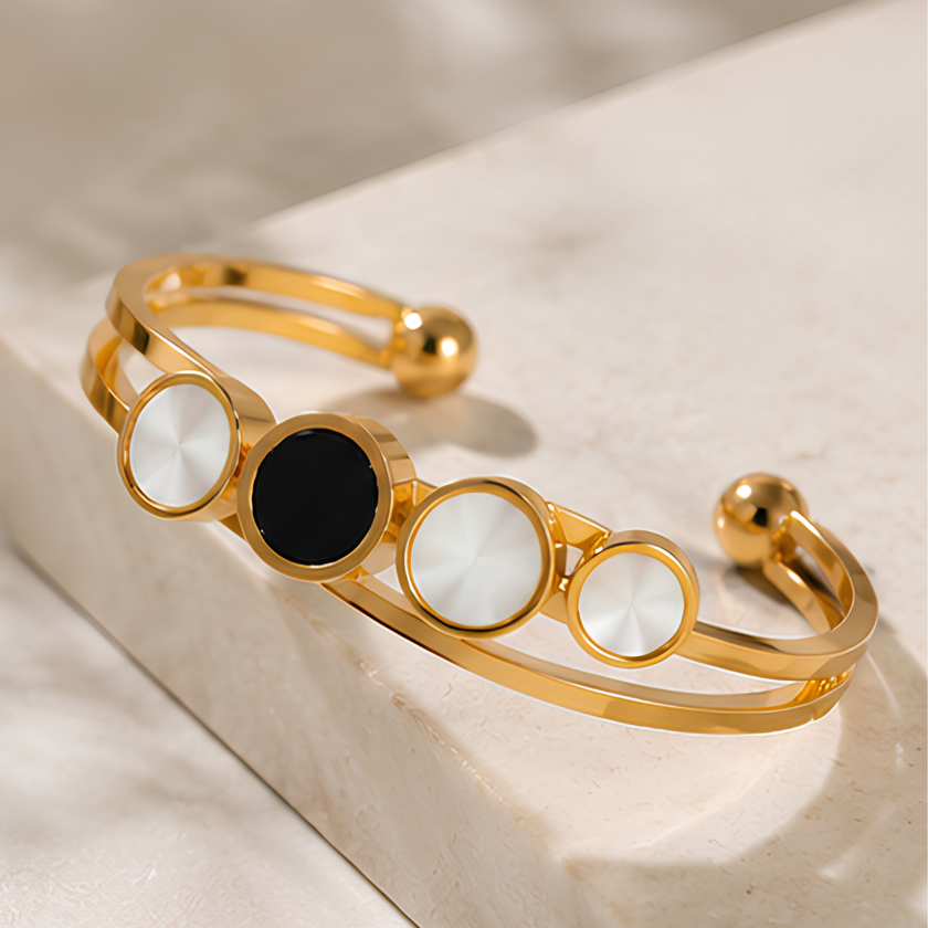 Gold Plated Onyx & Pearl Bar Bangle