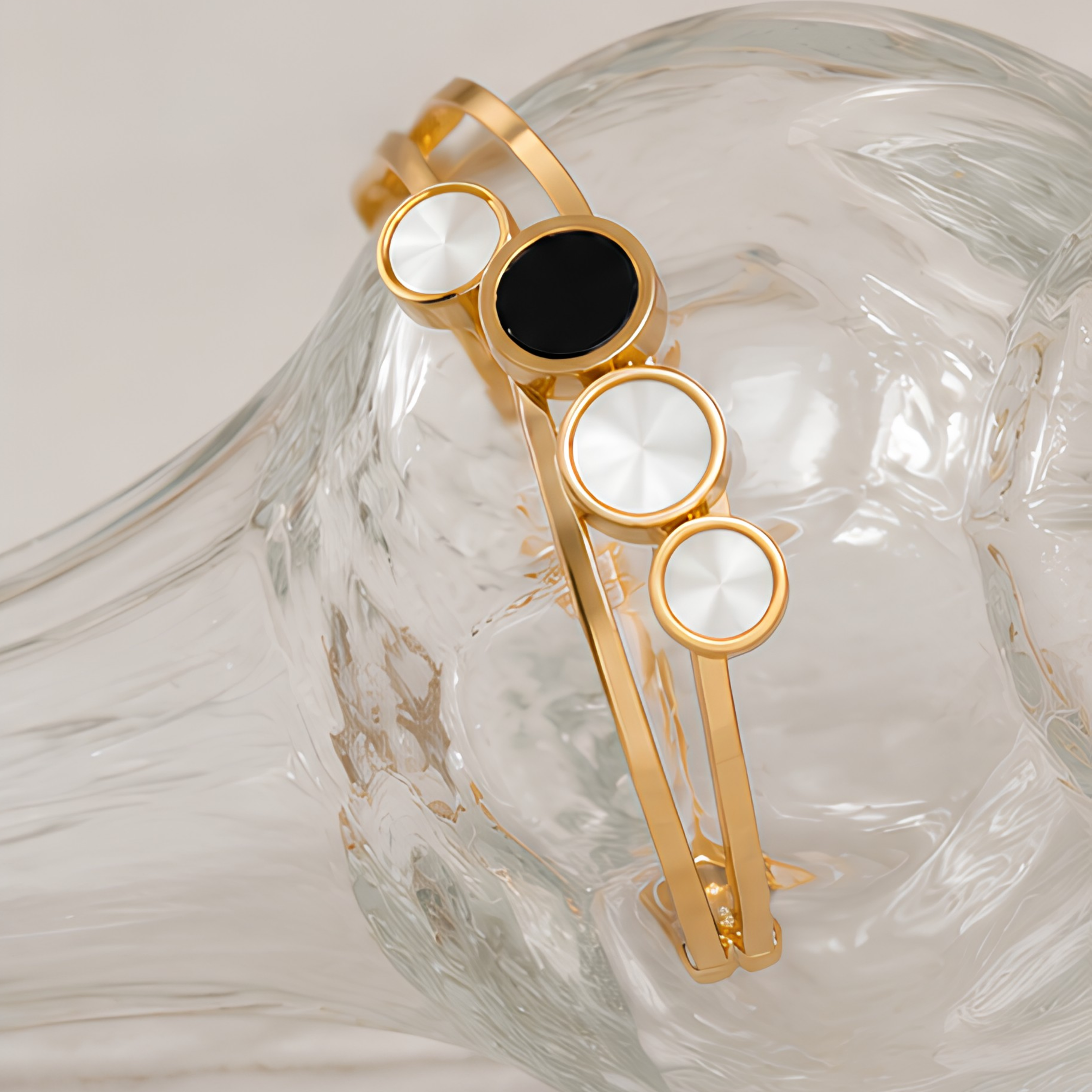 Gold Plated Onyx & Pearl Bar Bangle