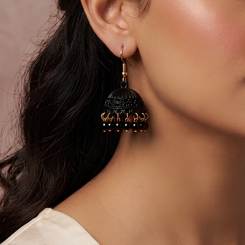 Jhumka Beaded Tassel Drop Earrings