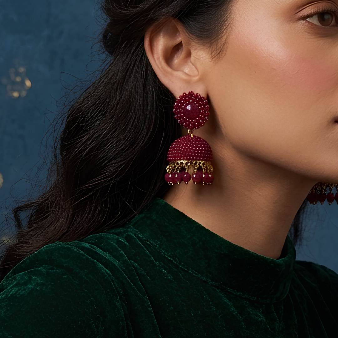 Jhumka Beaded Tassel Drop Earrings
