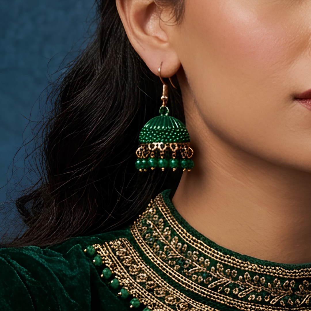 Jhumka Beaded Tassel Drop Earrings